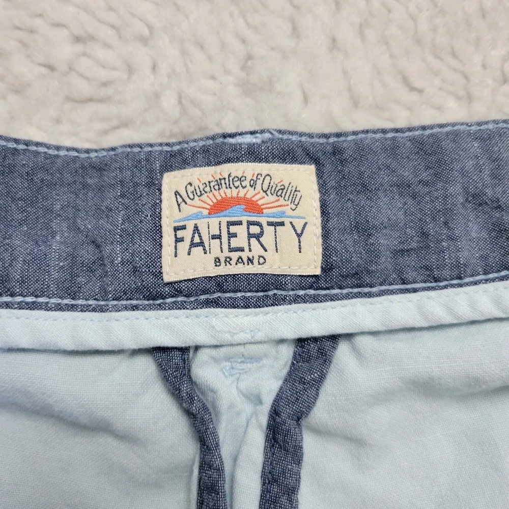 Faherty Malibu Chino Shorts Men's 42 Linen Cotton Blend Light Blue